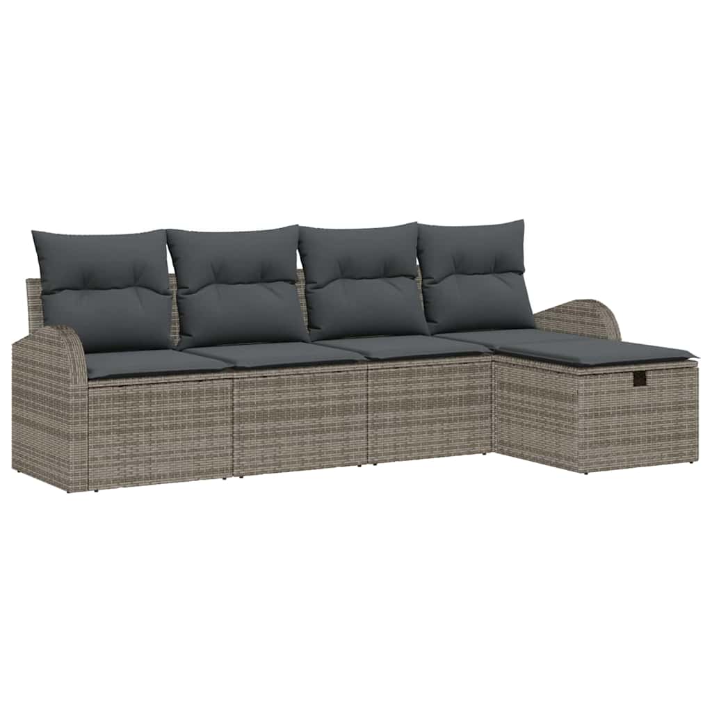 Bankstel met kussen met opslag Grijs poly rattan