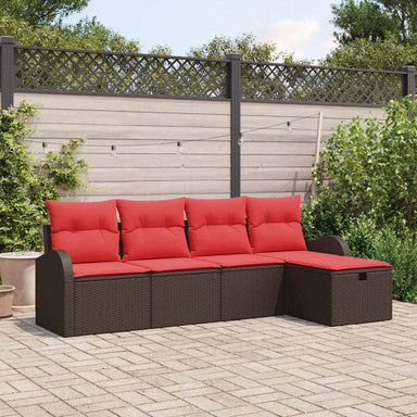 Bankstel 5 st 5-Aantal zitplaatsen Bruin en Rood poly rattan