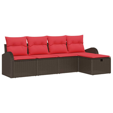 Bankstel 5 st 5-Aantal zitplaatsen Bruin en Rood poly rattan