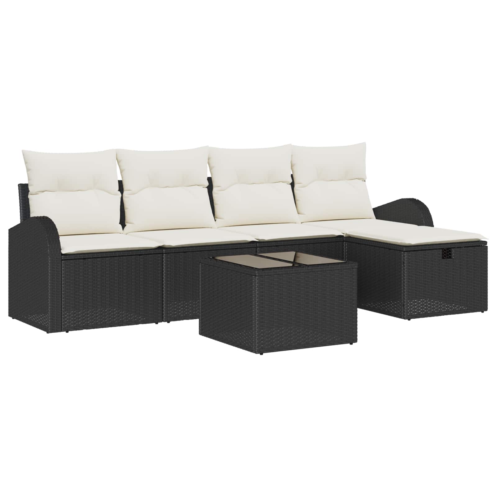 Bankstel 6 st Zwart en Crème poly rattan