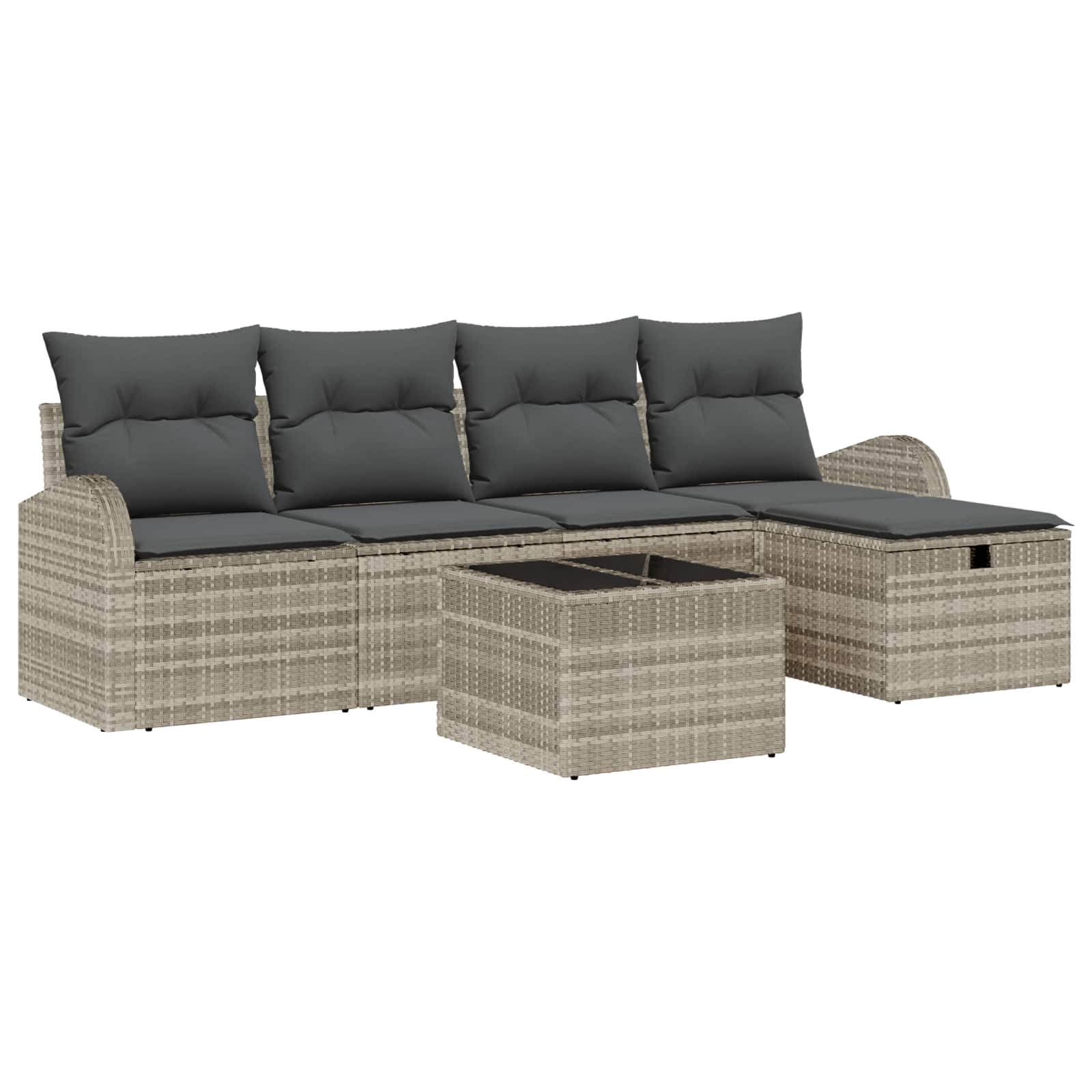 Bankstel met kussen met opslag 6 pcs Lichtgrijs poly rattan