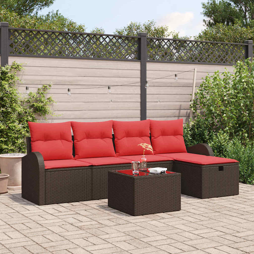 Bankstel met kussen met opslag Bruin en Rood poly rattan