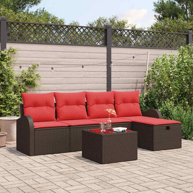 Bankstel met kussen met opslag Bruin en Rood poly rattan