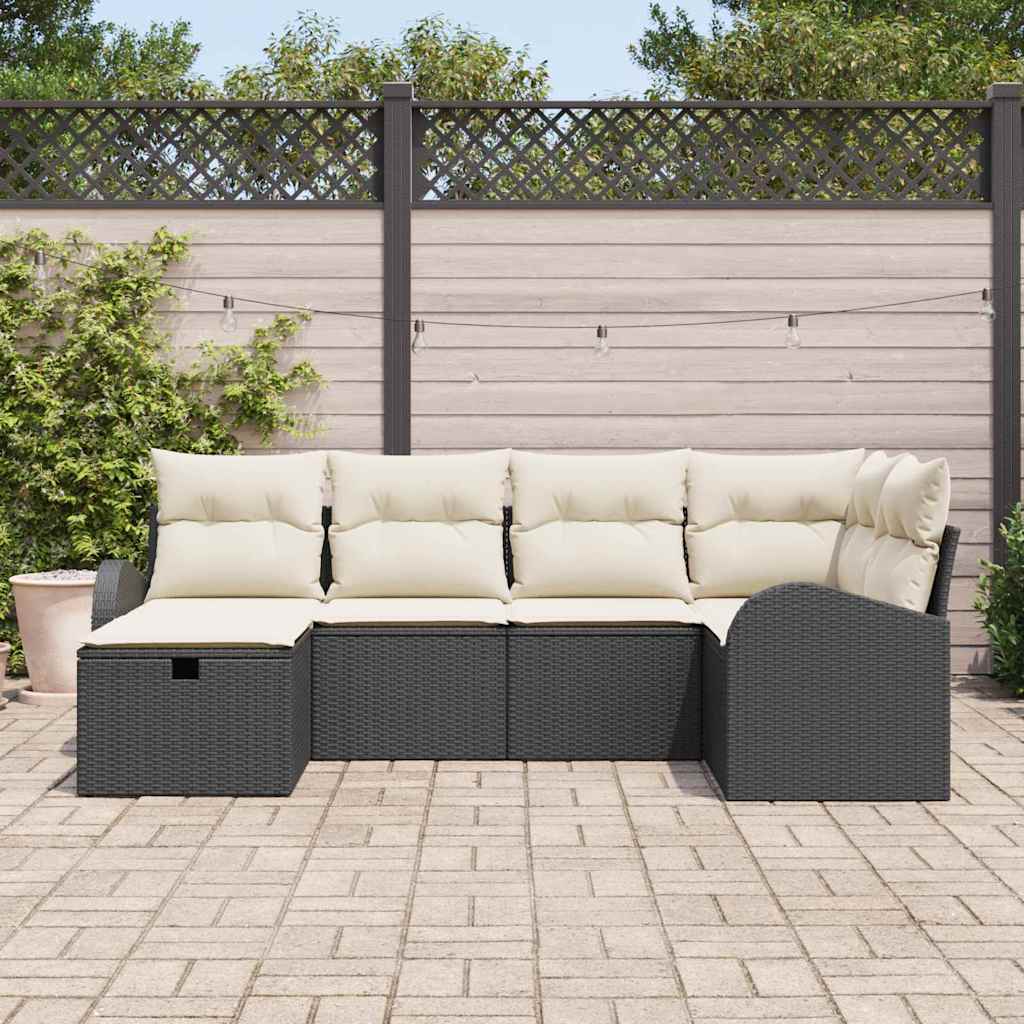 Bankstel met kussen met opslag Zwart en Crème poly rattan