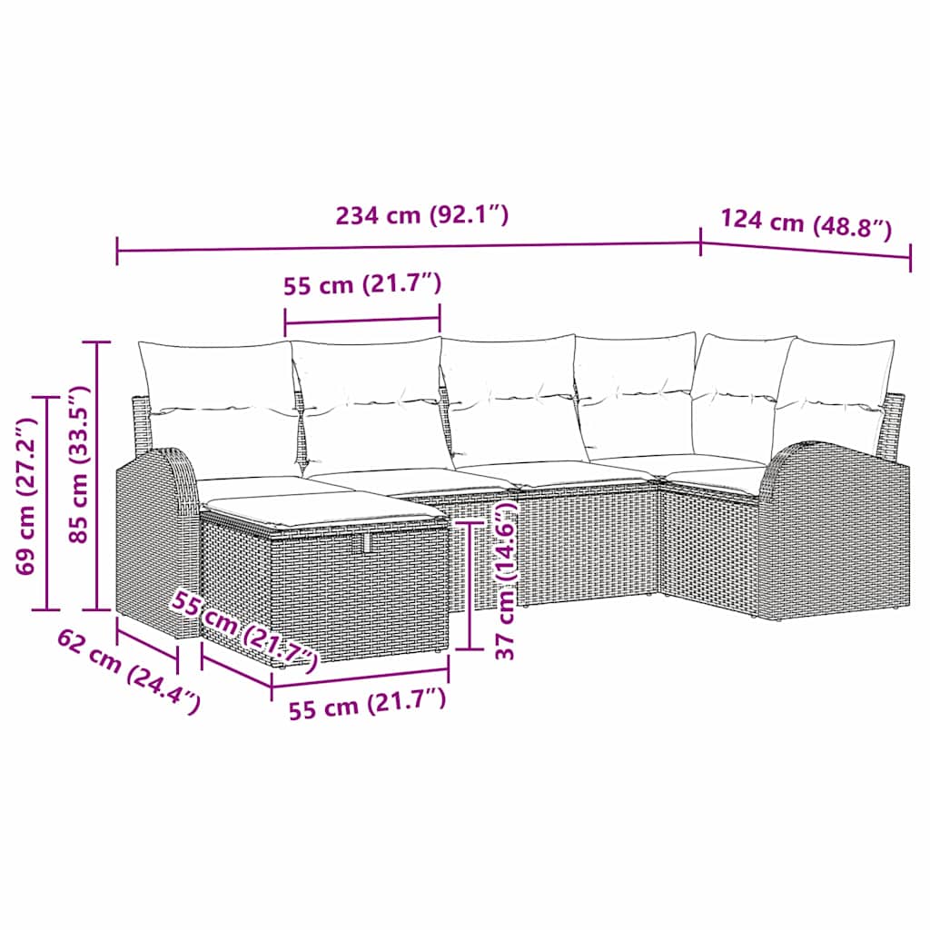 Bankstel met kussen met opslag Zwart en Crème poly rattan