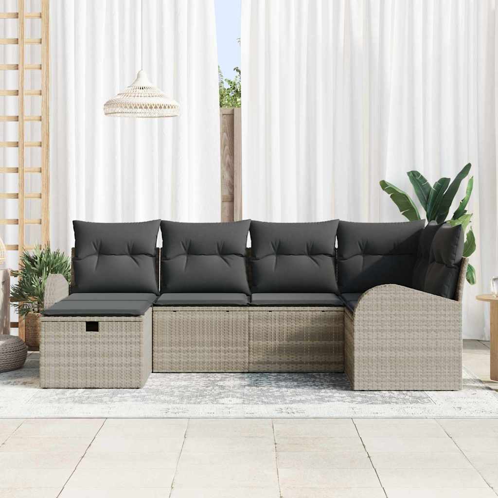 Bankstel met kussen met opslag 6 pcs Lichtgrijs poly rattan