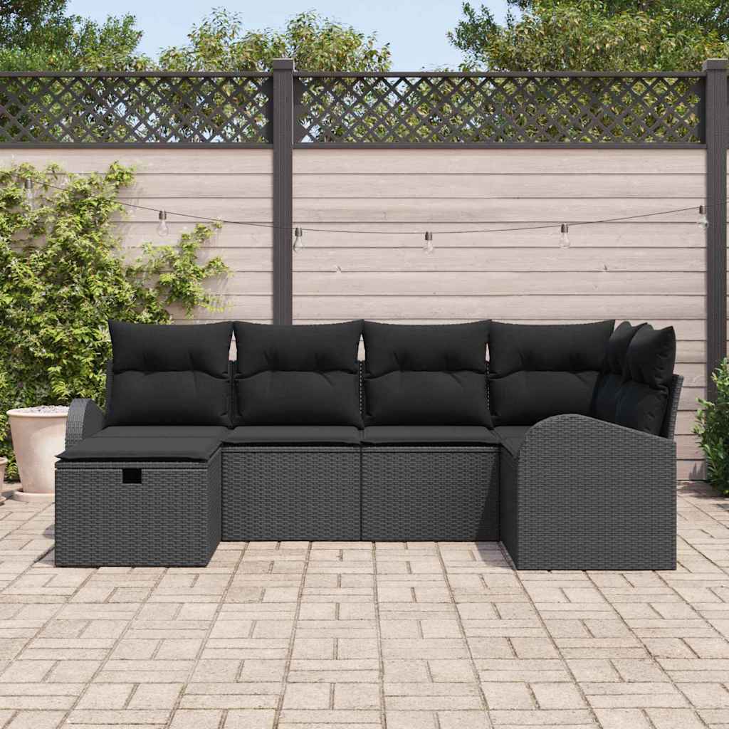 Bankstel met kussen met opslag Zwart poly rattan