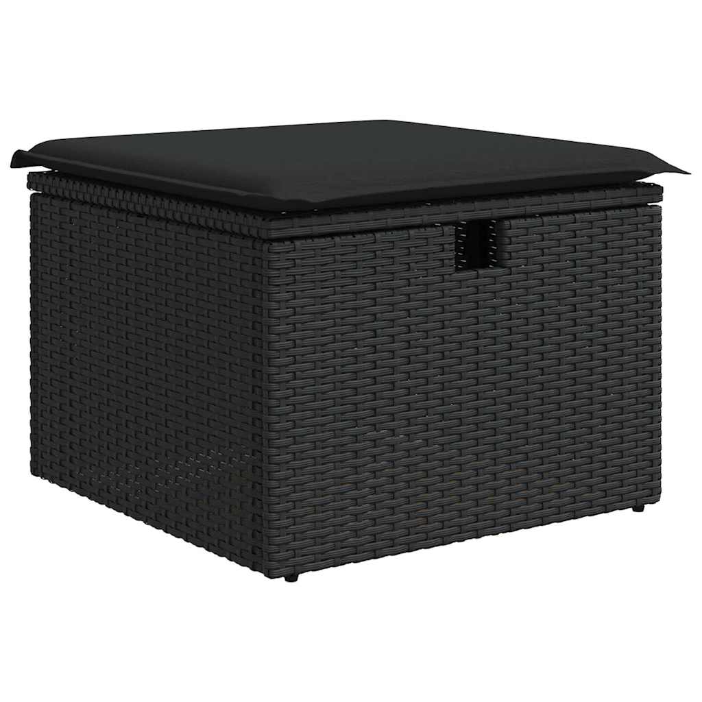 Bankstel met kussen met opslag Zwart poly rattan