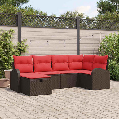 Bankstel 6 st 6-Aantal zitplaatsen Bruin en Rood poly rattan