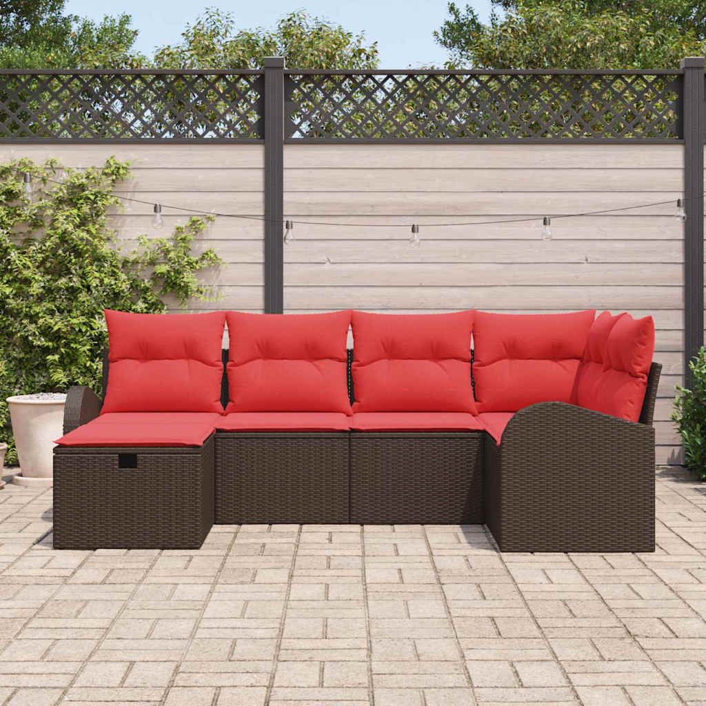Bankstel 6 st 6-Aantal zitplaatsen Bruin en Rood poly rattan