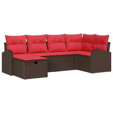 Bankstel 6 st 6-Aantal zitplaatsen Bruin en Rood poly rattan