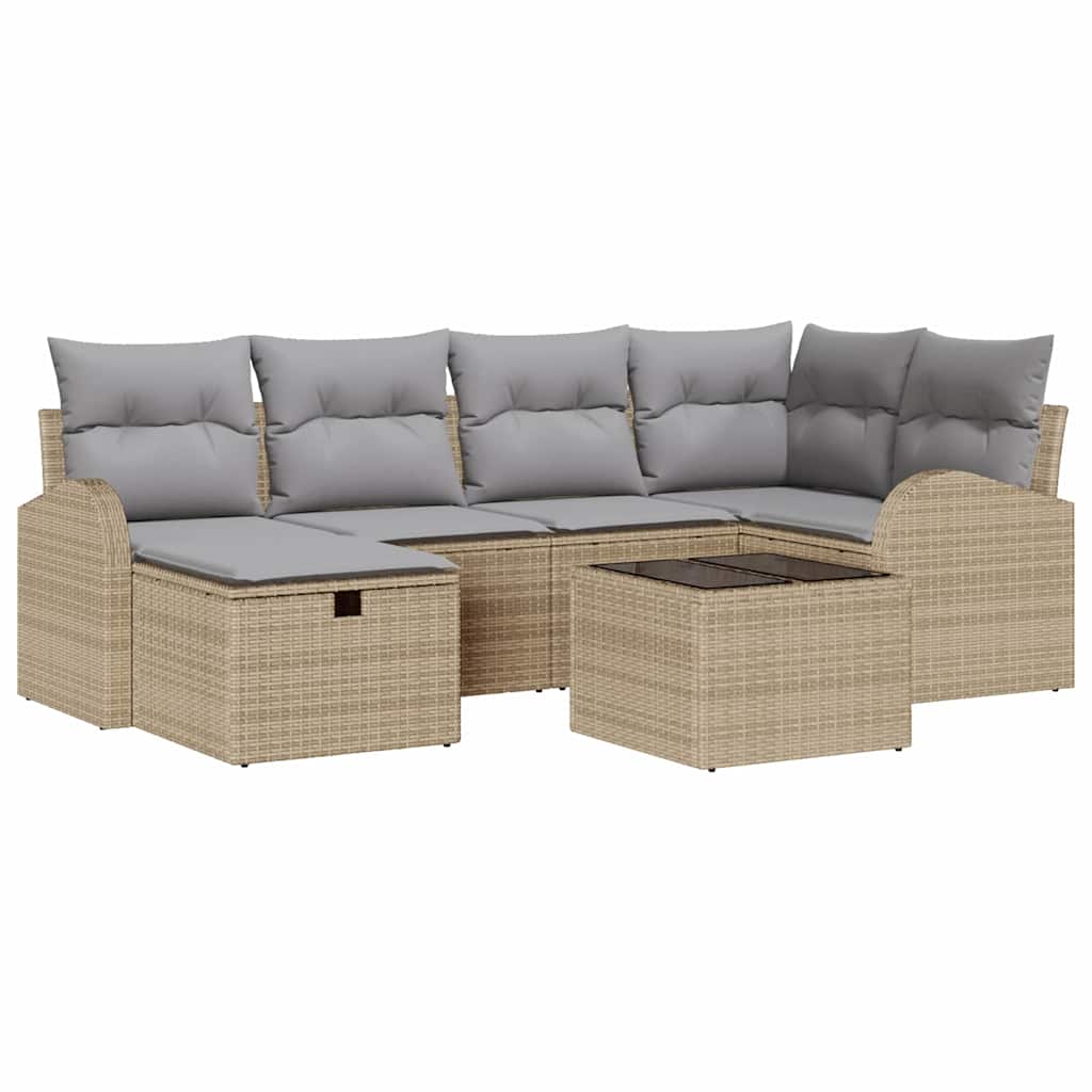 Bankstel met kussen met opslag Beige en Licht Grijs poly rattan