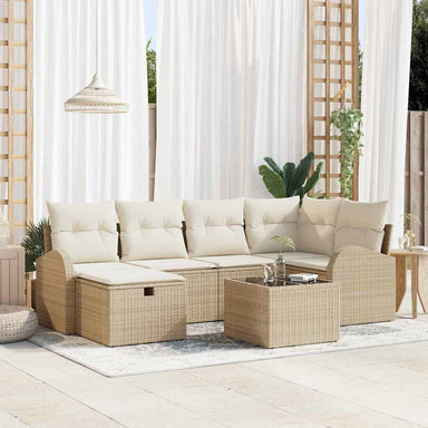 Bankstel 7 st Beige en Crème poly rattan