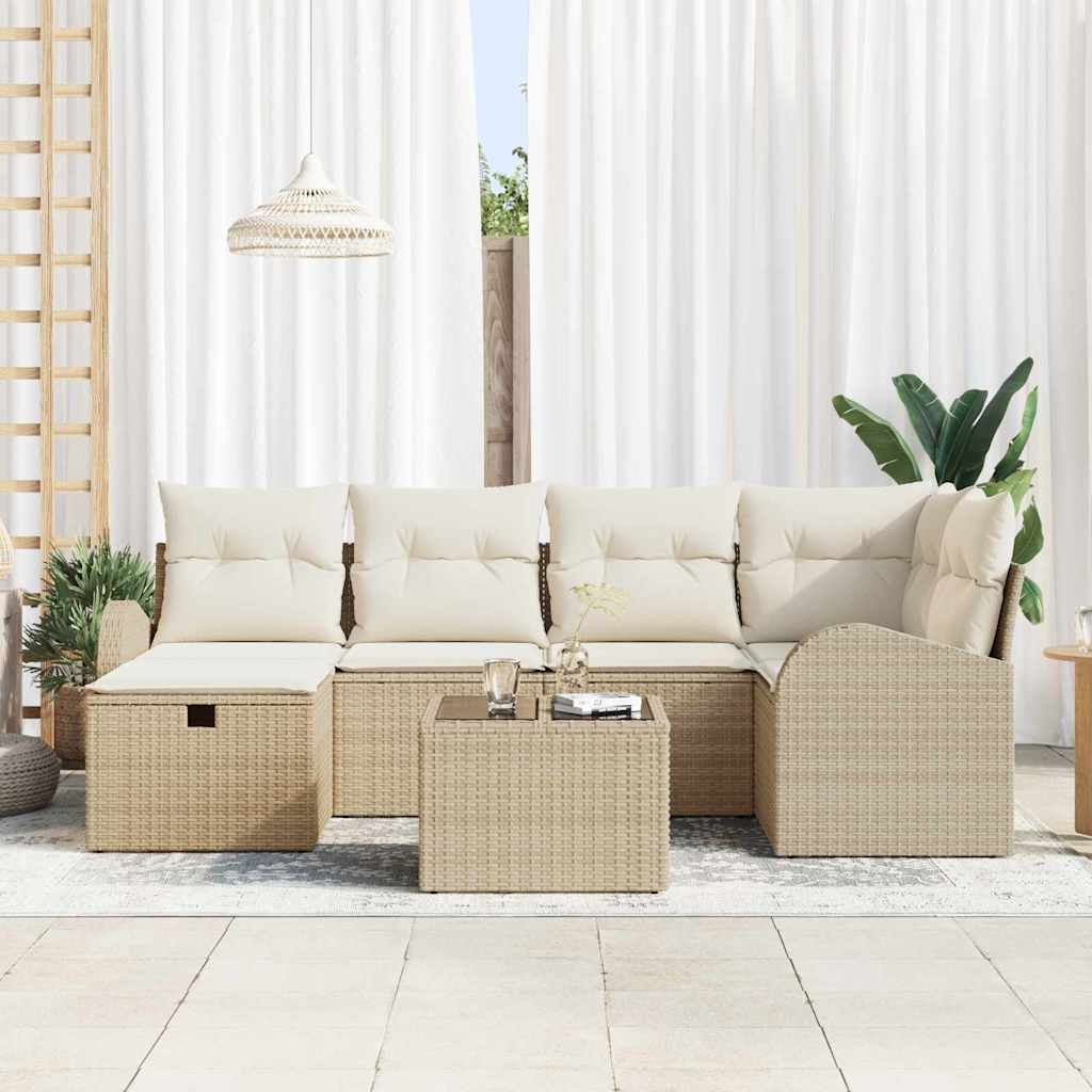 Bankstel 7 st Beige en Crème poly rattan