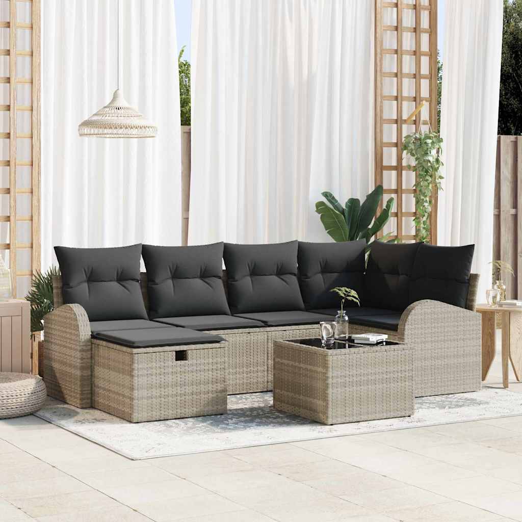 Bankstel 7 st Lichtgrijs poly rattan