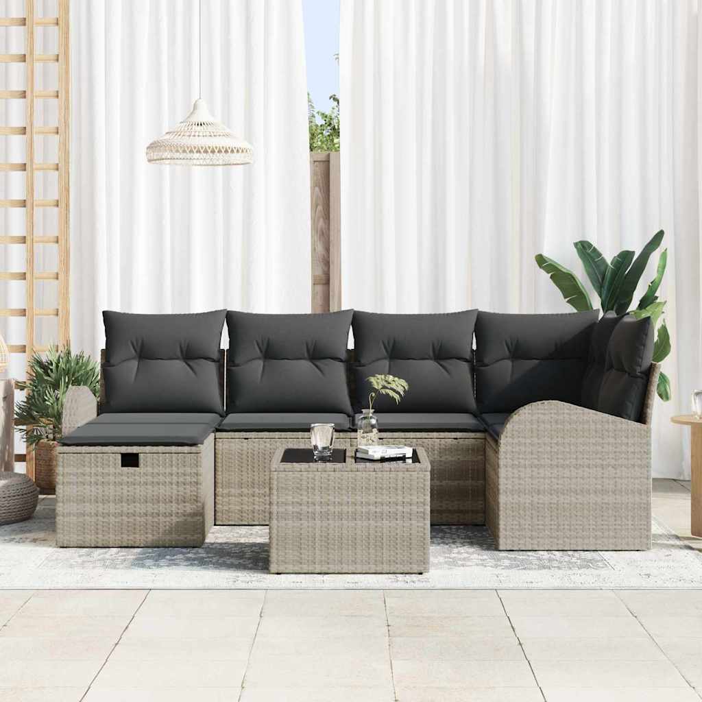 Bankstel 7 st Lichtgrijs poly rattan