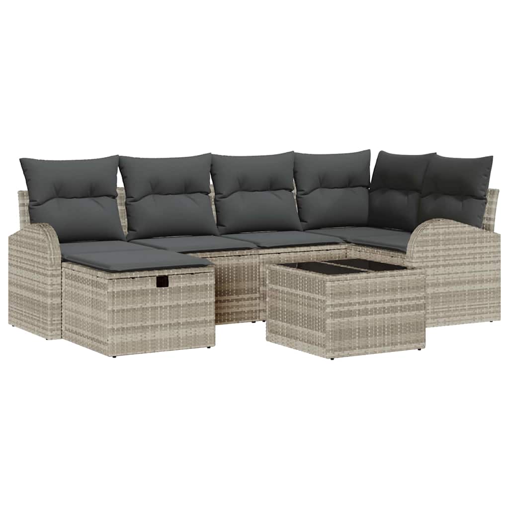 Bankstel 7 st Lichtgrijs poly rattan