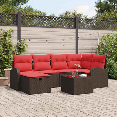 Bankstel met kussen met opslag Bruin en Rood poly rattan