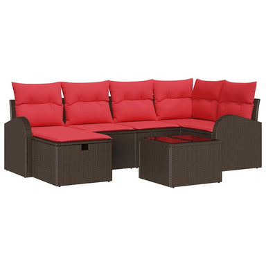 Bankstel met kussen met opslag Bruin en Rood poly rattan