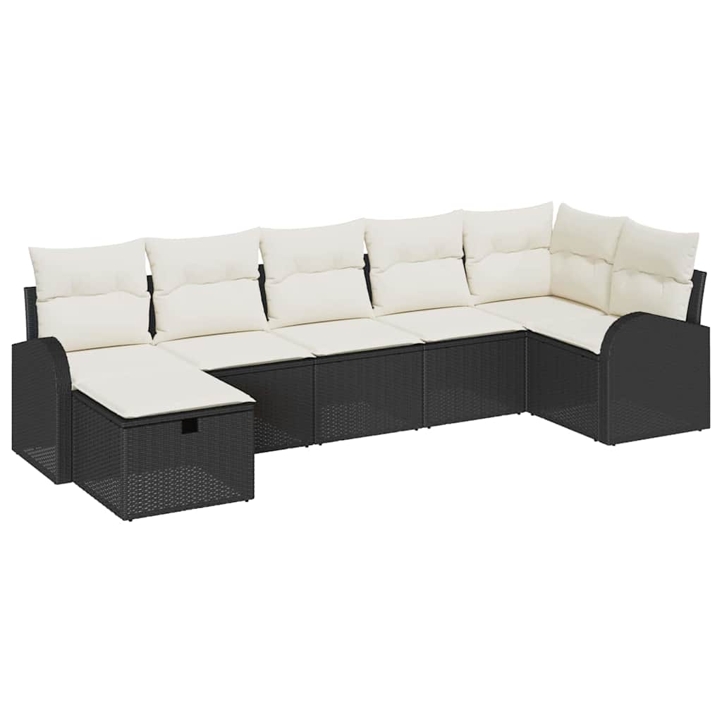 Bankstel 7 st Zwart en Crème poly rattan