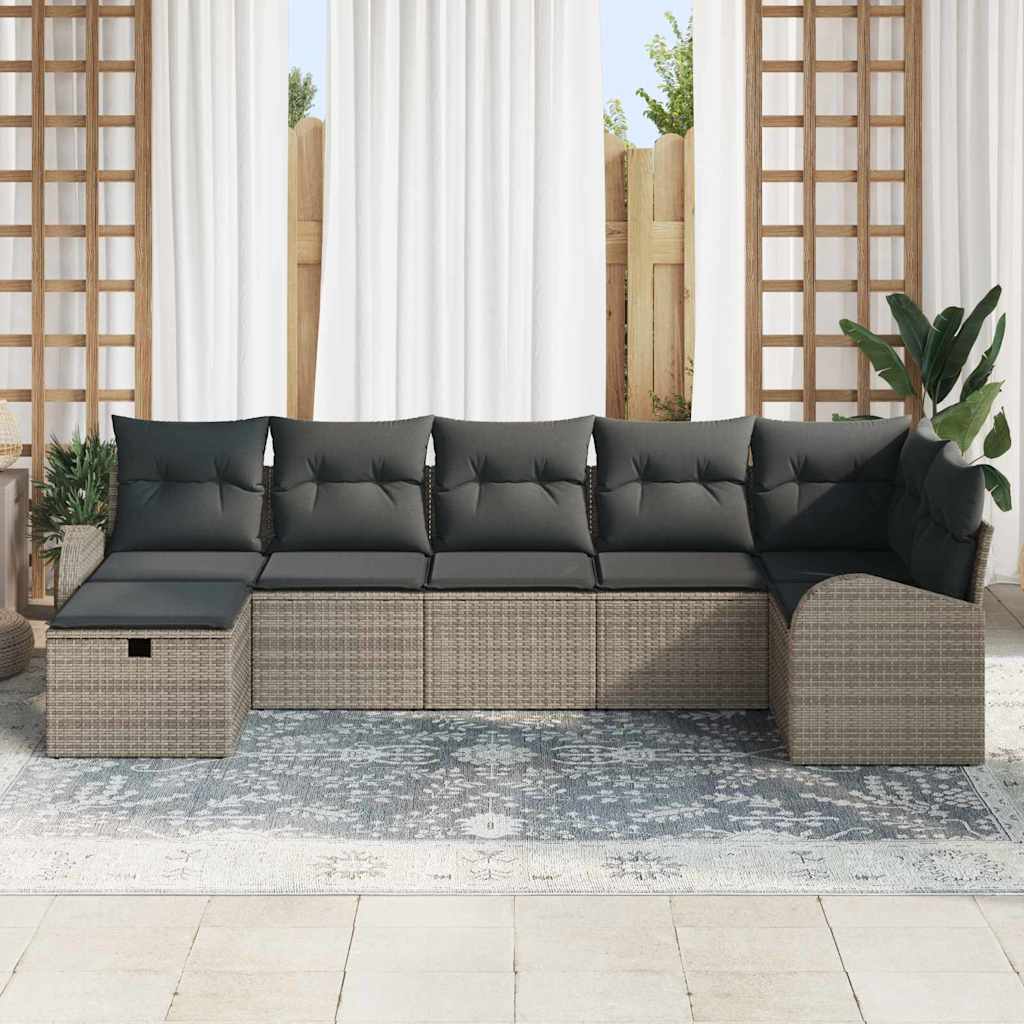 Bankstel met kussen met opslag 7 pcs Grijs poly rattan