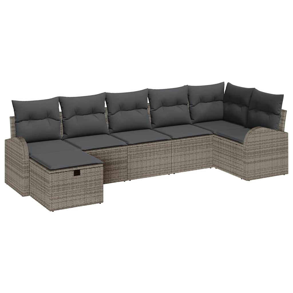 Bankstel met kussen met opslag 7 pcs Grijs poly rattan