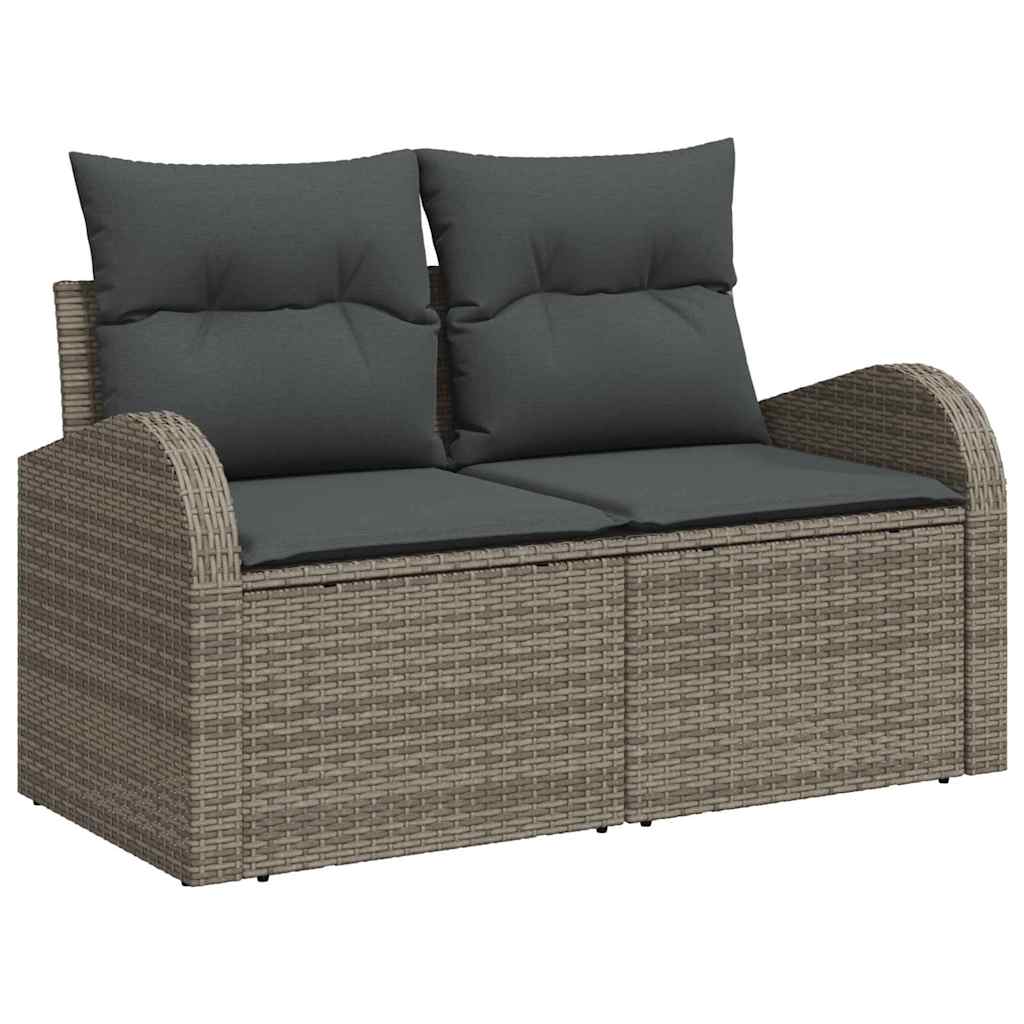 Bankstel met kussen met opslag 7 pcs Grijs poly rattan