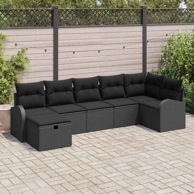 Bankstel 7 st Zwart poly rattan