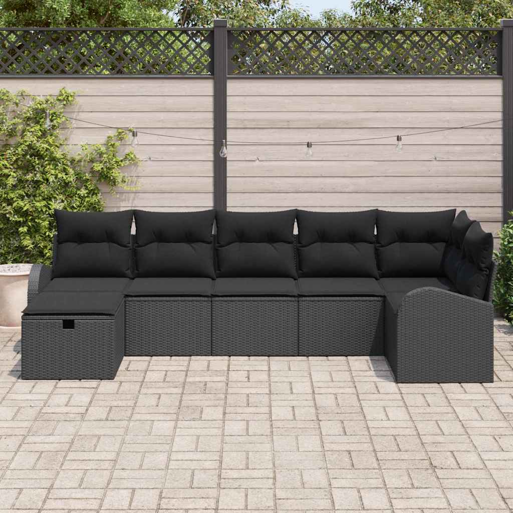 Bankstel 7 st Zwart poly rattan