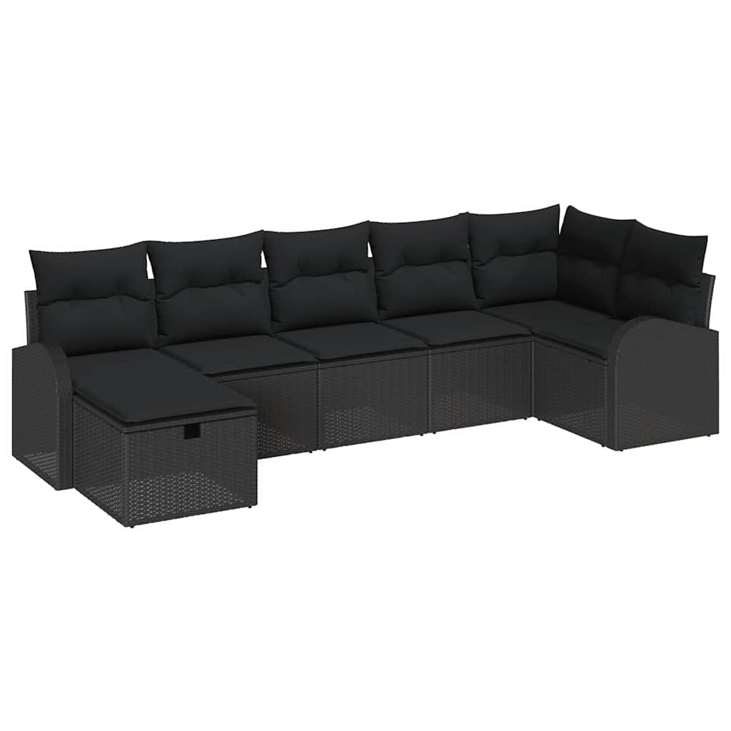 Bankstel 7 st Zwart poly rattan