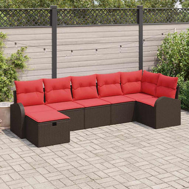 Bankstel met kussen met opslag Bruin en Rood poly rattan