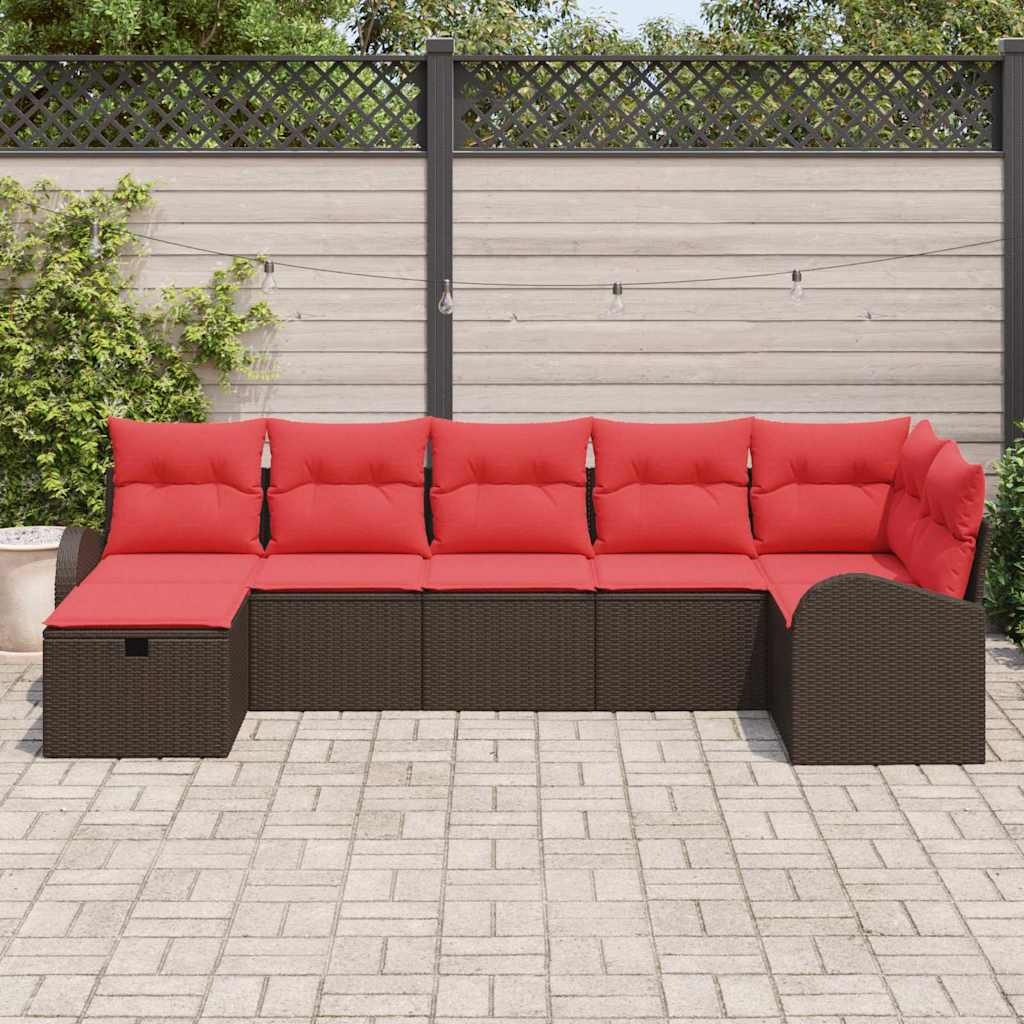 Bankstel met kussen met opslag Bruin en Rood poly rattan