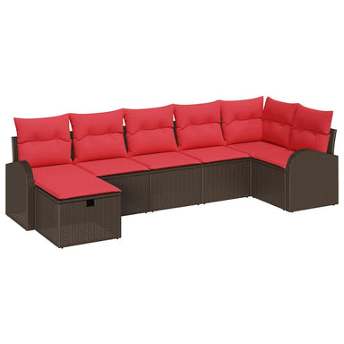 Bankstel met kussen met opslag Bruin en Rood poly rattan