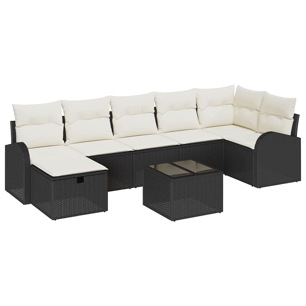 Bankstel met kussen met opslag Zwart en Crème poly rattan