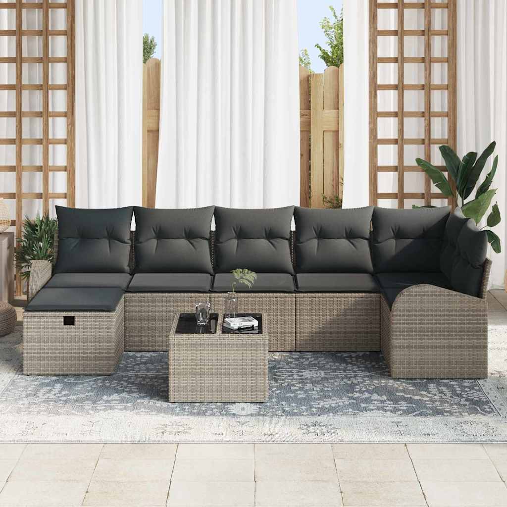 Bankstel met kussen met opslag Grijs poly rattan