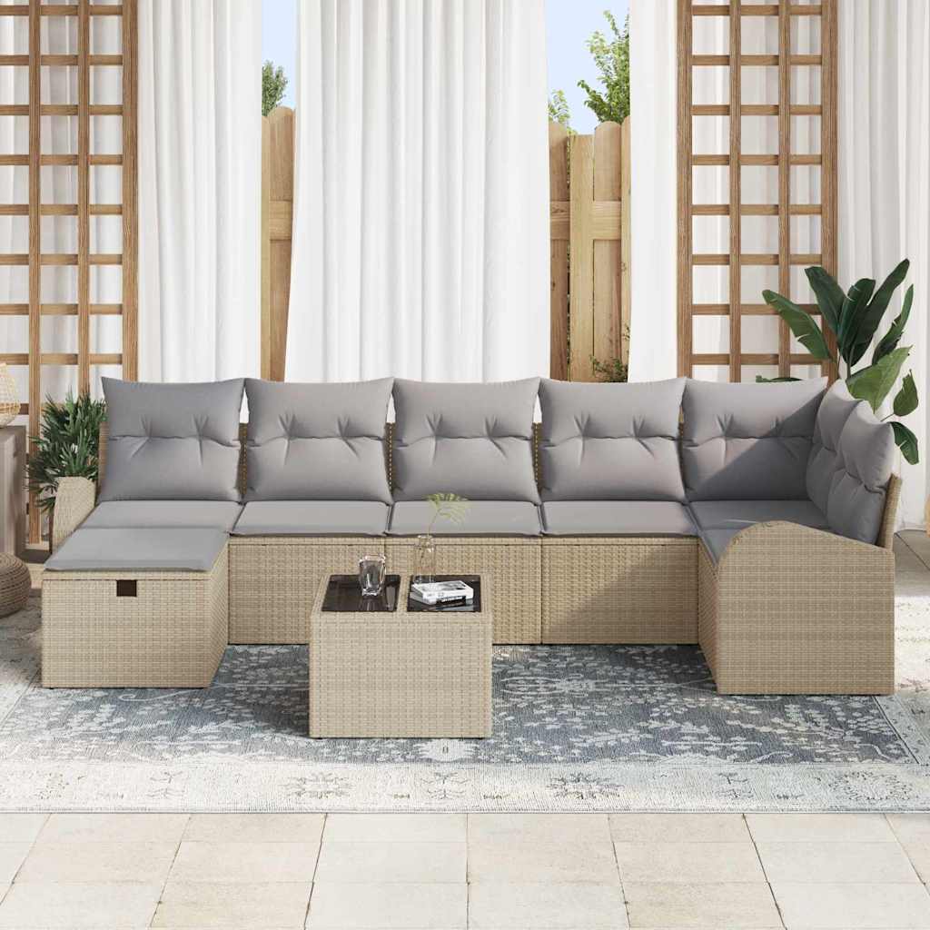 Bankstel met kussen met opslag Beige en Licht Grijs poly rattan