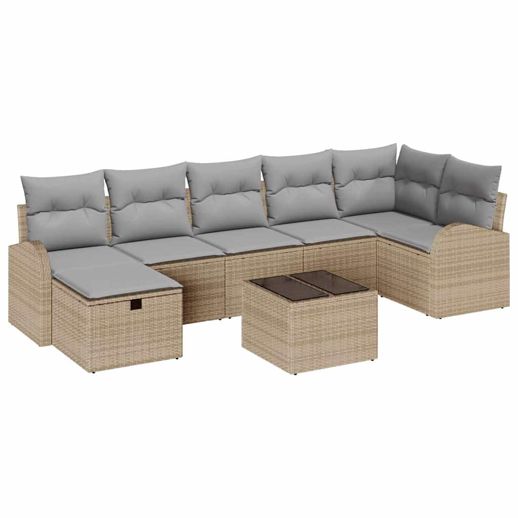 Bankstel met kussen met opslag Beige en Licht Grijs poly rattan
