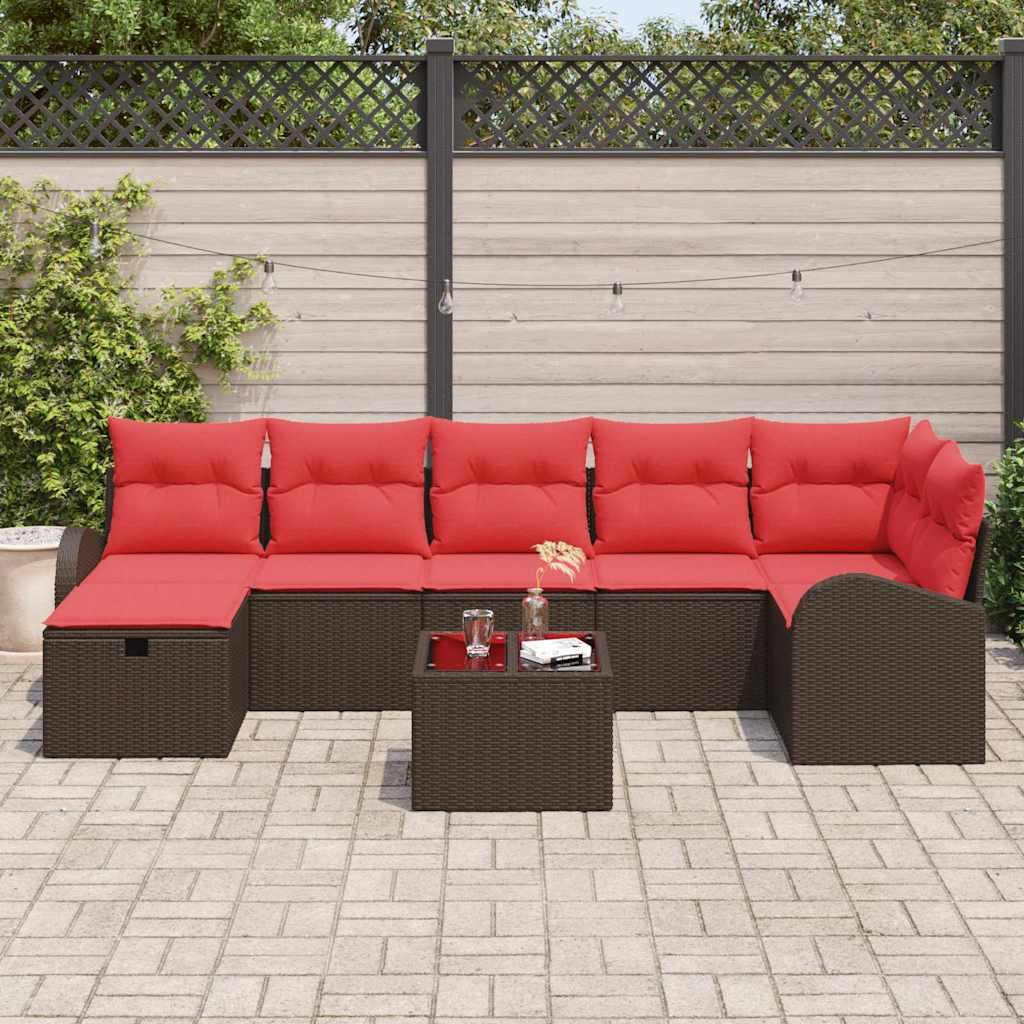 Bankstel 8 st 7-Aantal zitplaatsen Bruin en Rood poly rattan