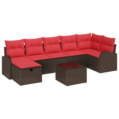 Bankstel 8 st 7-Aantal zitplaatsen Bruin en Rood poly rattan