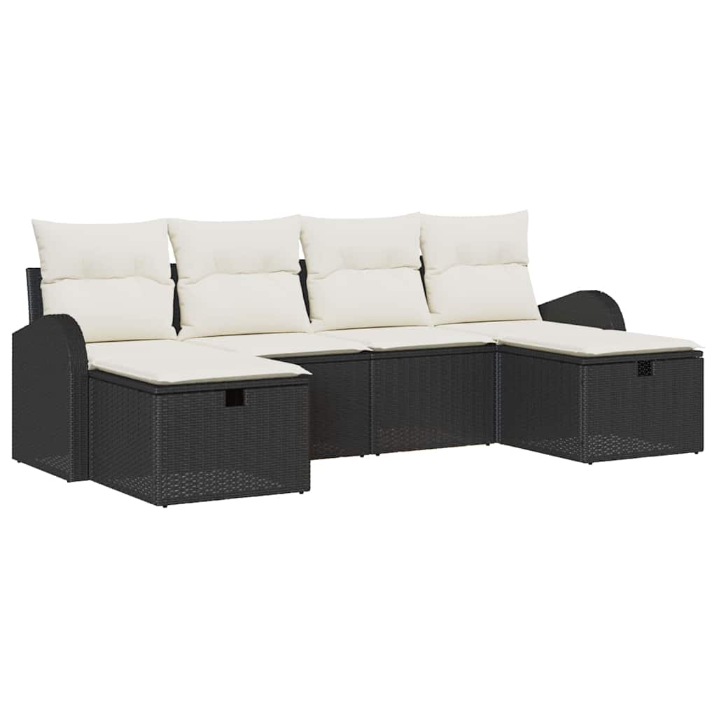 Bankstel 6 st Zwart en Crème poly rattan