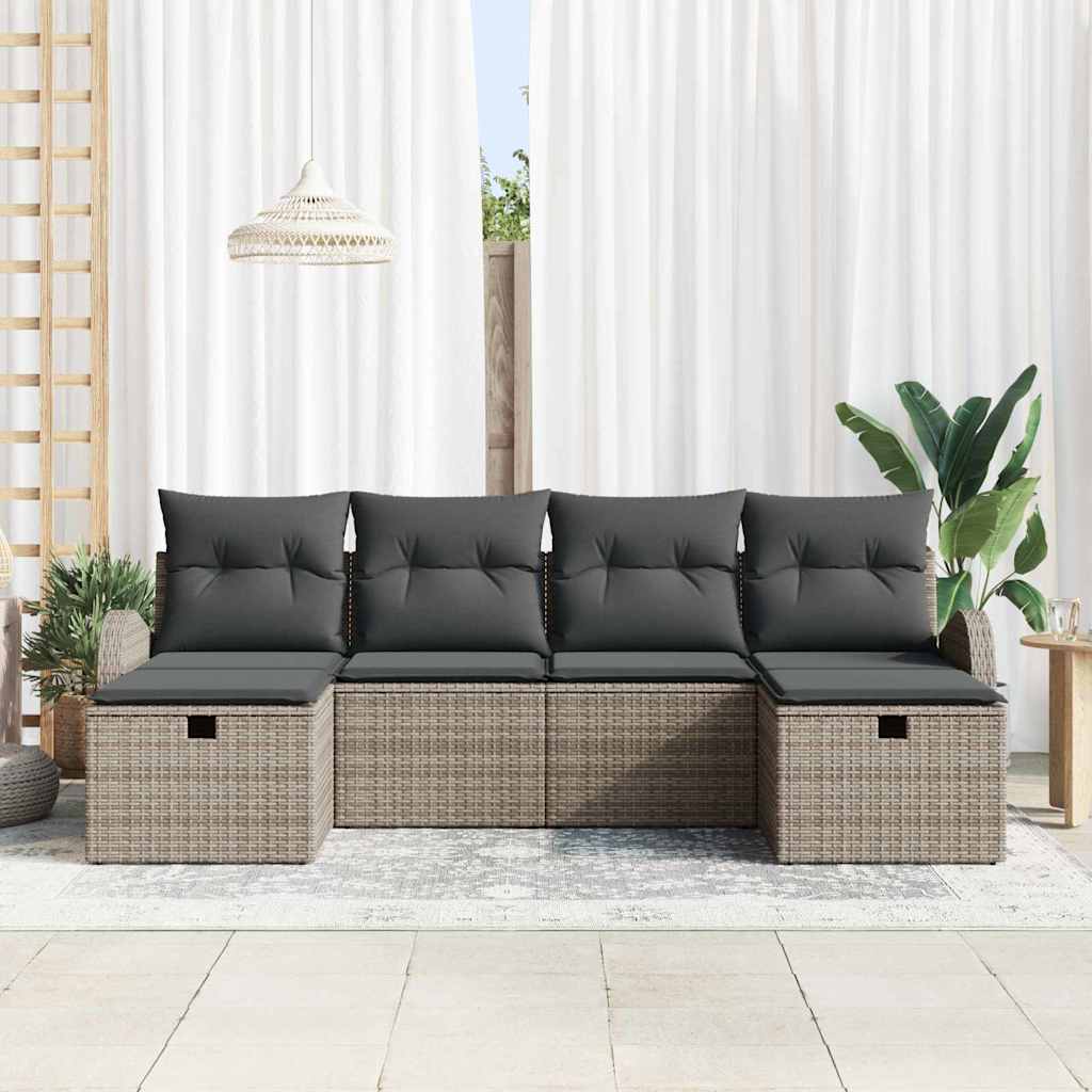 Bankstel met kussen met opslag 6 pcs Grijs poly rattan