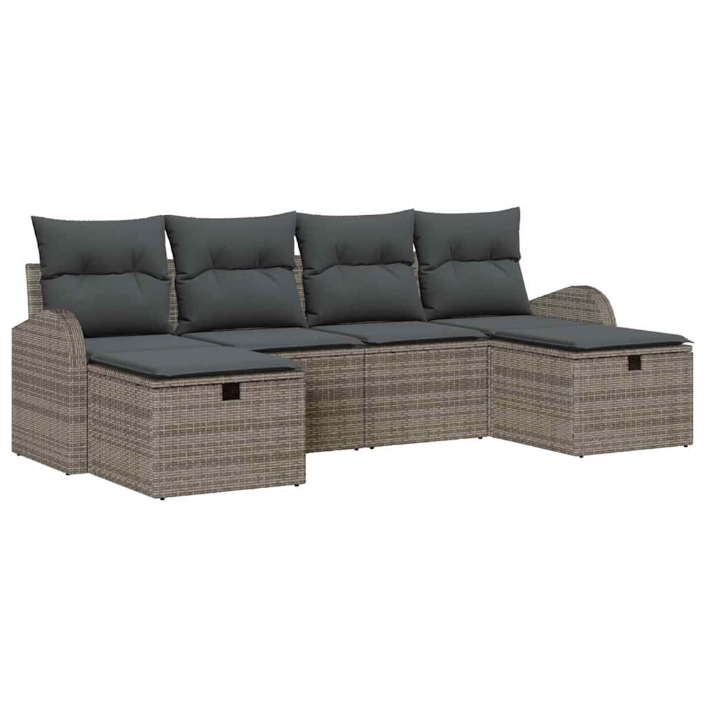 Bankstel met kussen met opslag 6 pcs Grijs poly rattan