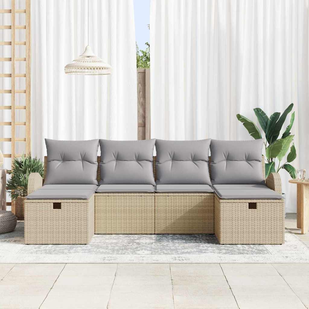 Bankstel met kussen 6 pcs Beige en Licht Grijs poly rattan