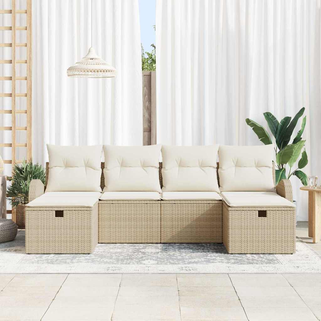 Bankstel 6 st Beige en Crème poly rattan