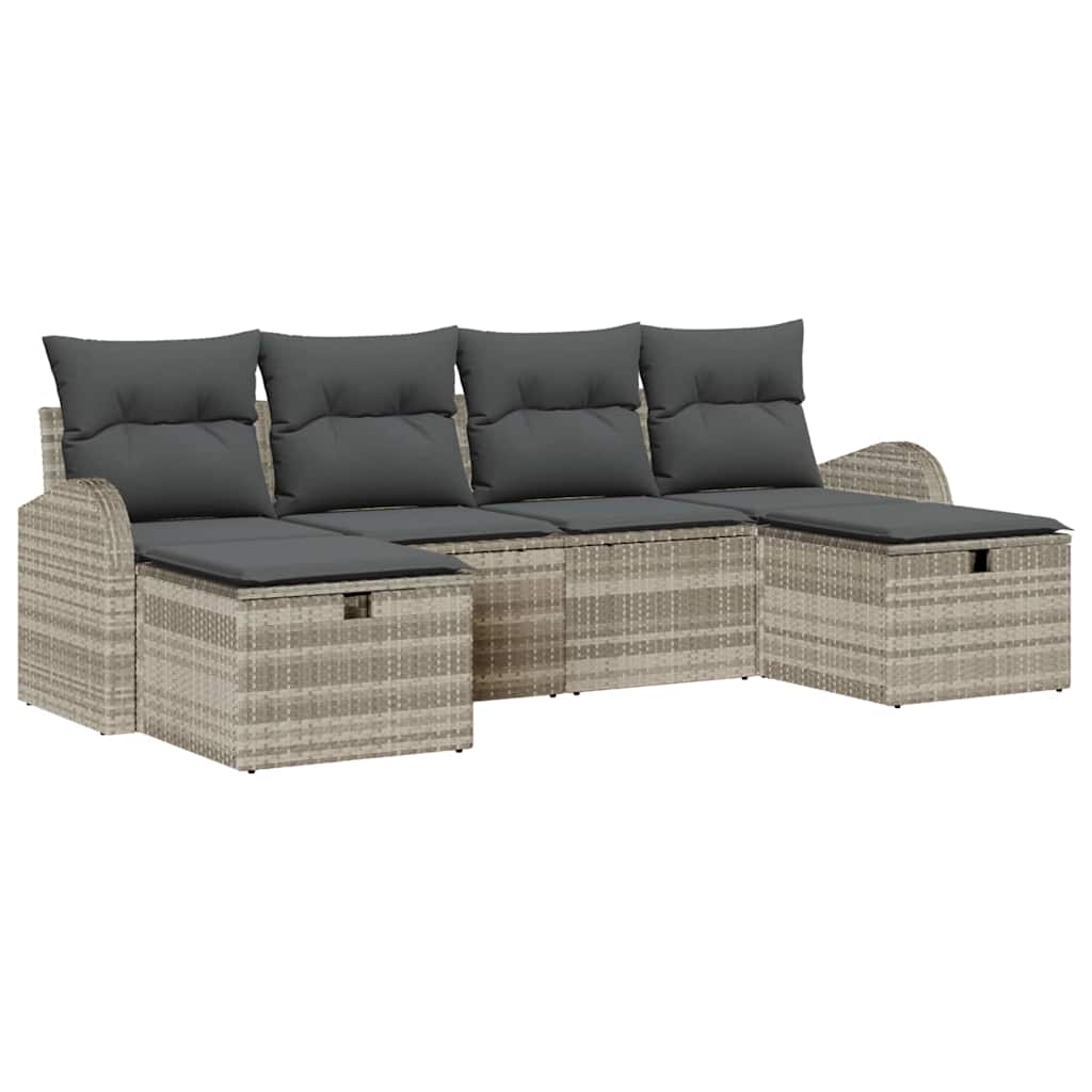 Bankstel met kussen met opslag 6 pcs Lichtgrijs poly rattan