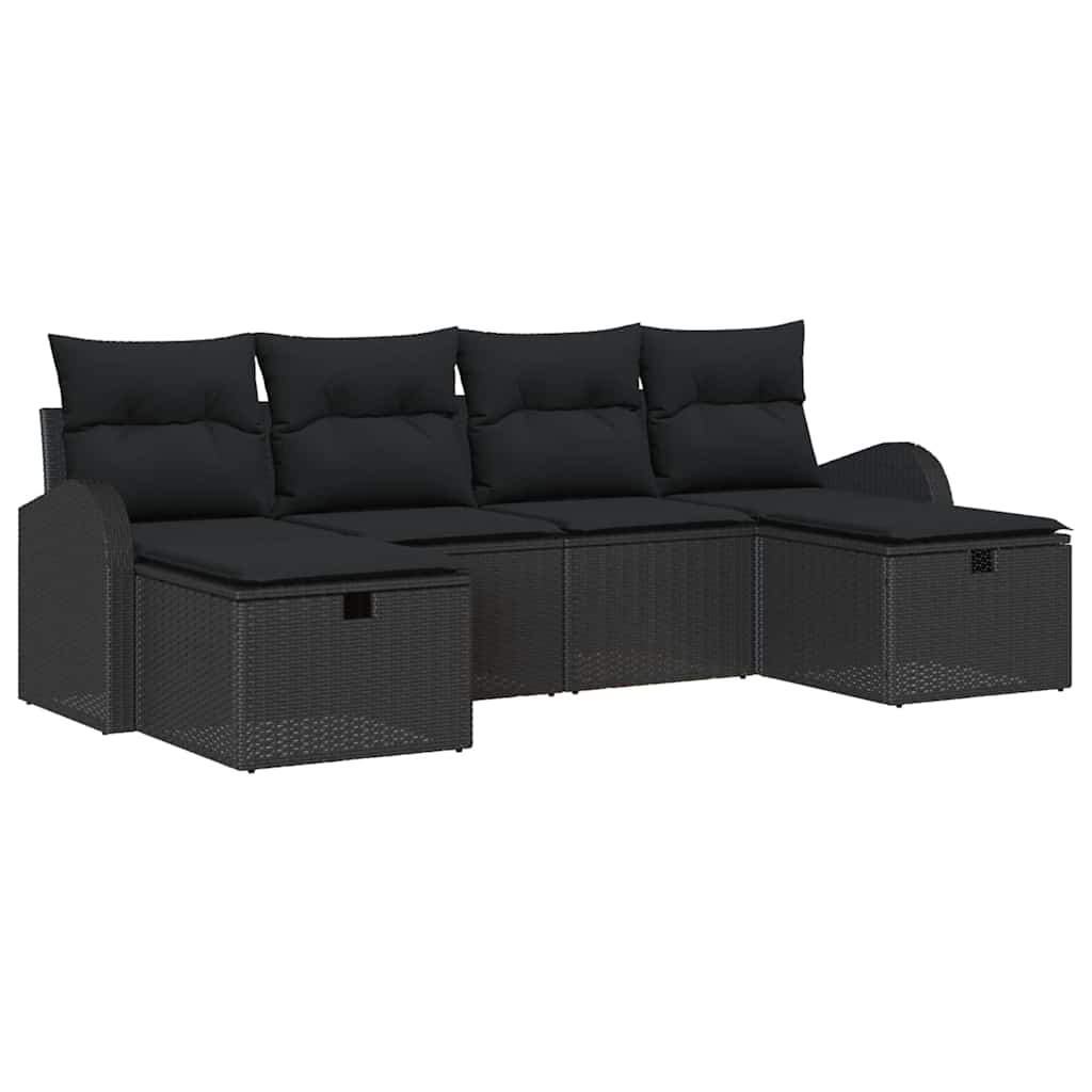 Bankstel 6 st Zwart poly rattan
