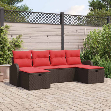 Bankstel 6 st 6-Aantal zitplaatsen Bruin en Rood poly rattan