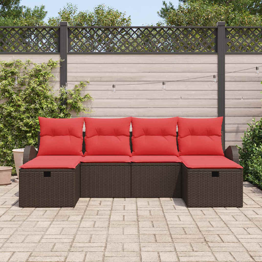 Bankstel 6 st 6-Aantal zitplaatsen Bruin en Rood poly rattan