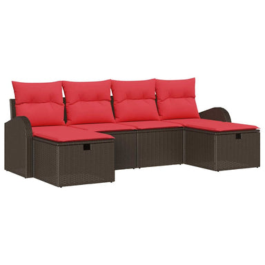 Bankstel 6 st 6-Aantal zitplaatsen Bruin en Rood poly rattan