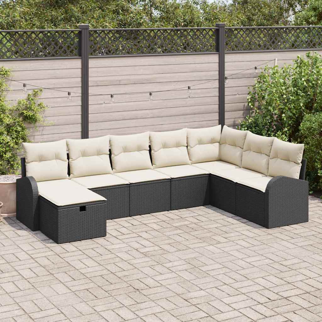 Bankstel met kussen met opslag Zwart en crème poly rattan